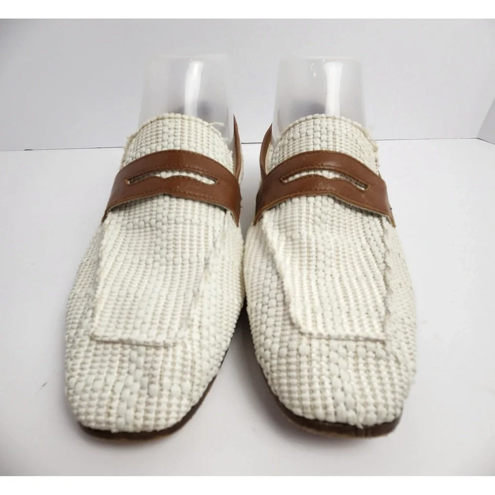 Sophique Milano Made In Italy Women's Riviera Raffia Leather Loafers Cream/Brown